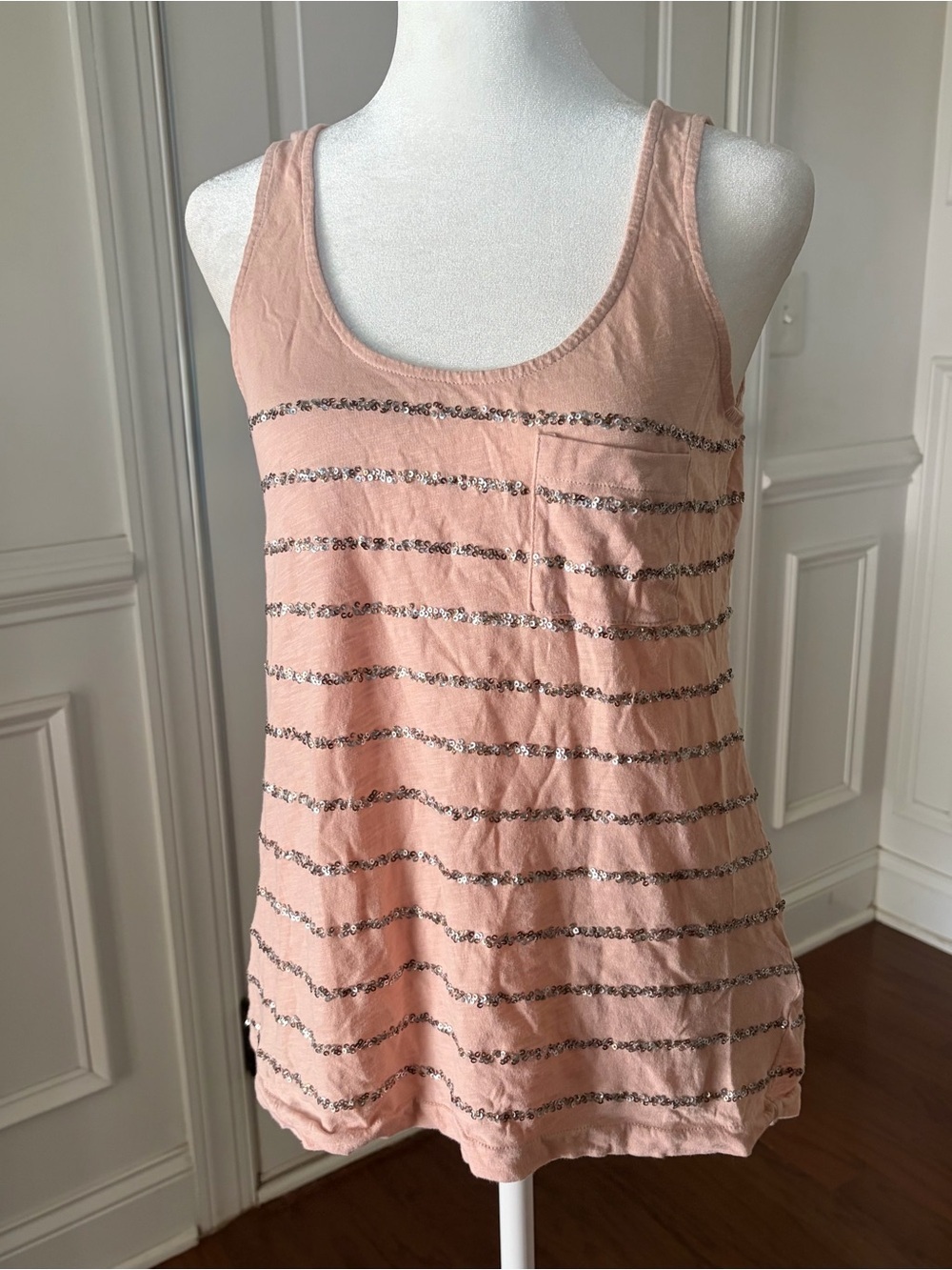 J.Crew Pink Sequin Stripe Tank Top Size Small